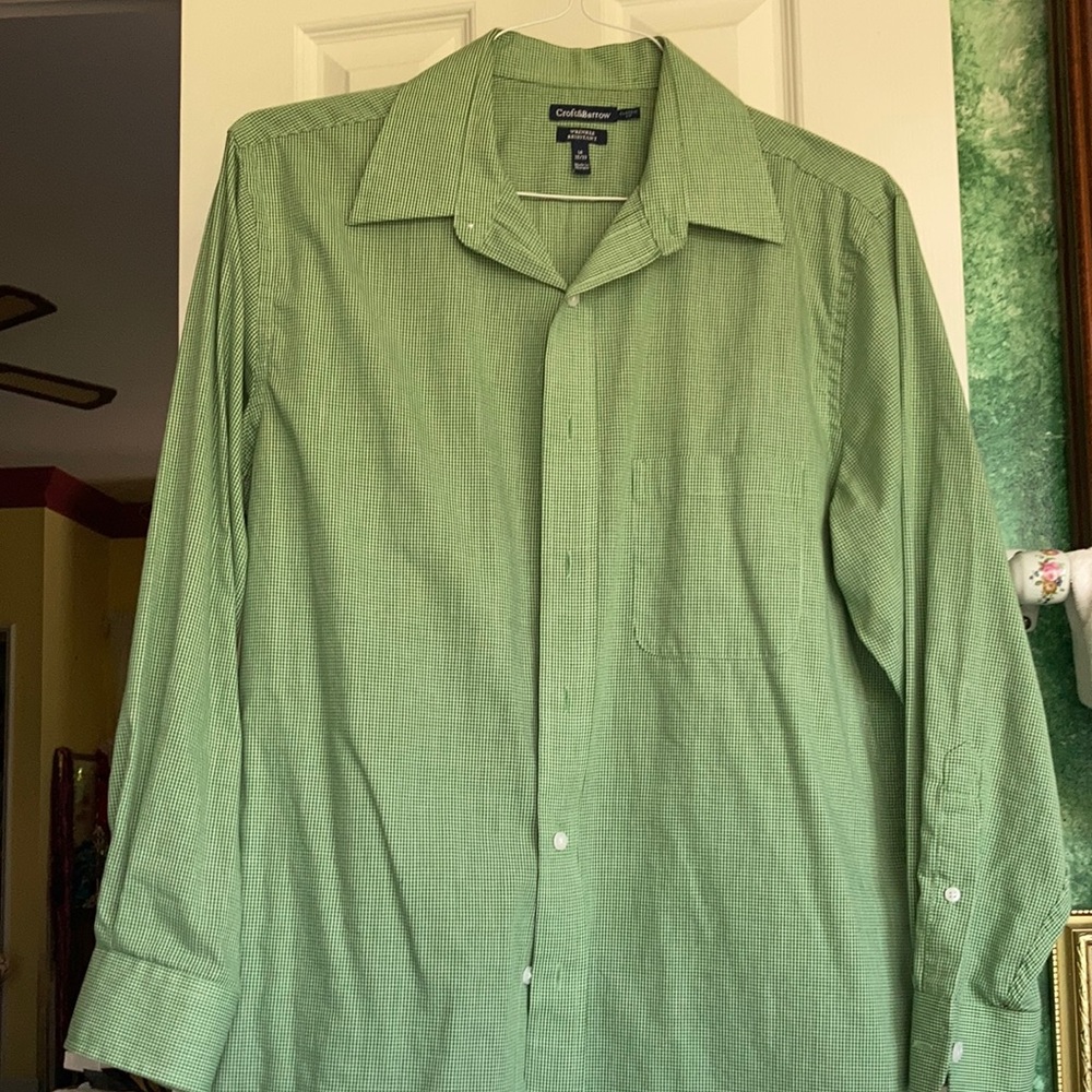 CROFT & BARROW Men’s casual sz. L tiny yel-gr checks on wh. Wrinkle resist   $10